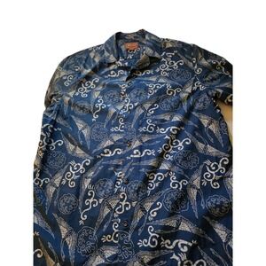 Red Ale Men's Shirt - Navy Cotton Linen - Size Large